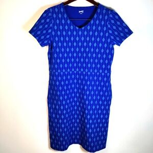 Duluth Trading Drop Waist Geometric Pockets Stretch Midi S Dress Nautical Party‎